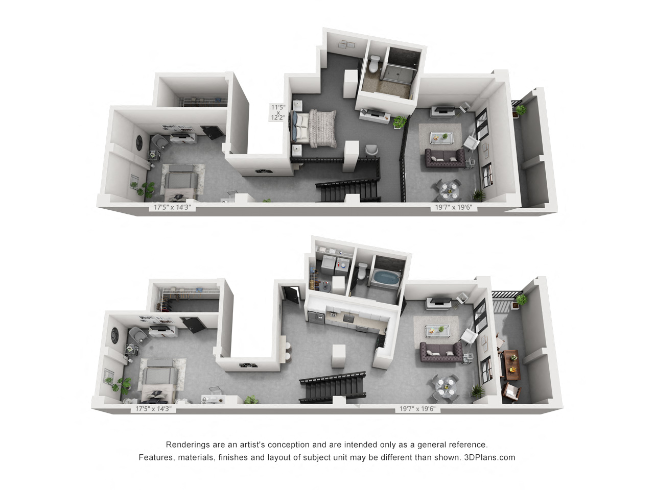 Floor plan for 2 beds, 2 baths, 1604 sqft
